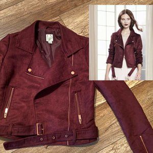 LC Lauren Conrad Runway Maroon Moto Cropped Jacket
